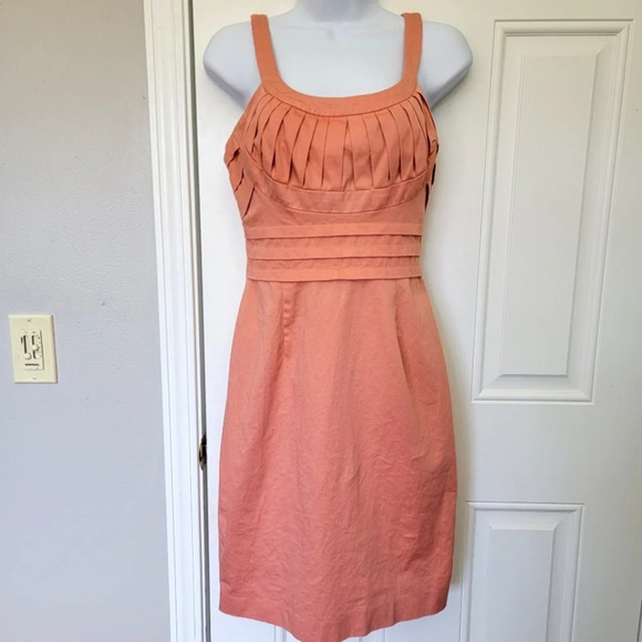 Marc New York Andrew Marc Coral Orange Ruched Sleeveless Dress Zip Back Size 2 - Picture 1 of 11
